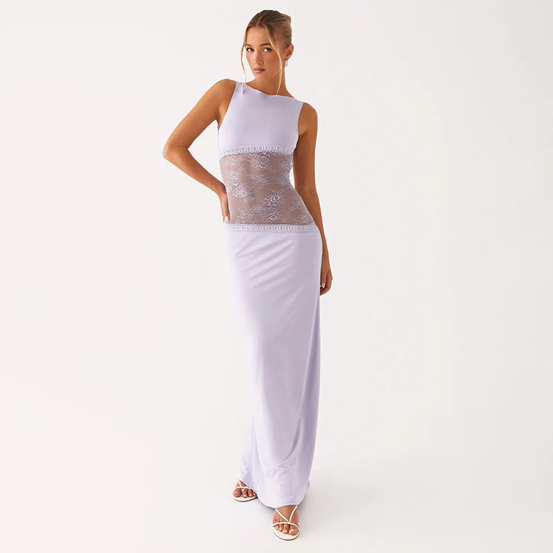 Noir Lace Halo Open-Back Maxi Dress