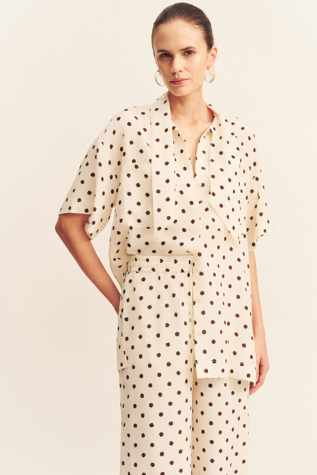 HOUSTON SHEER SHIRT WITH TIE - BLANC POLKA（Tops）