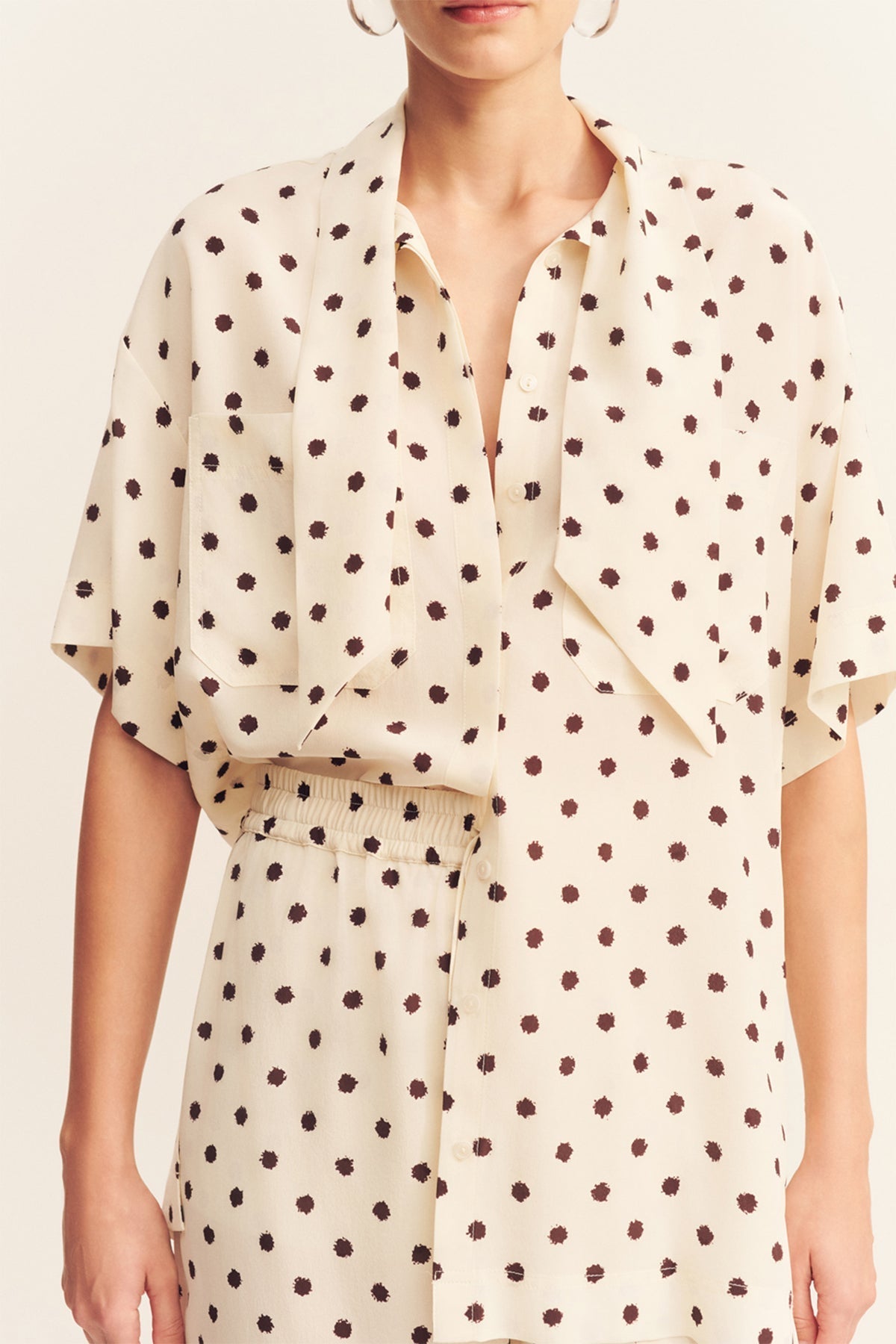 HOUSTON SHEER SHIRT WITH TIE - BLANC POLKA（Tops）