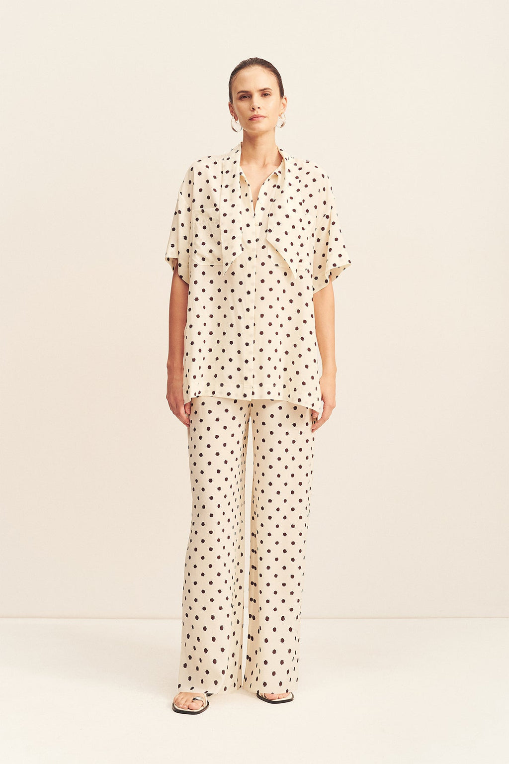 HOUSTON SHEER SHIRT WITH TIE - BLANC POLKA（Tops）