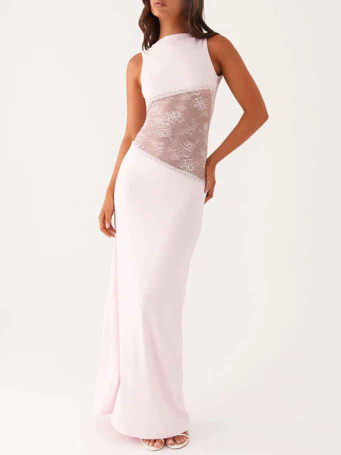 Noir Lace Halo Open-Back Maxi Dress